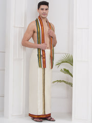 PATTU MIX 5KAN CREAM UNSTITCHED ANGAVASTRAM