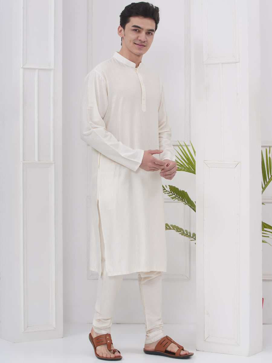 Mens Silk Cotton Kurta Pyjama Set
