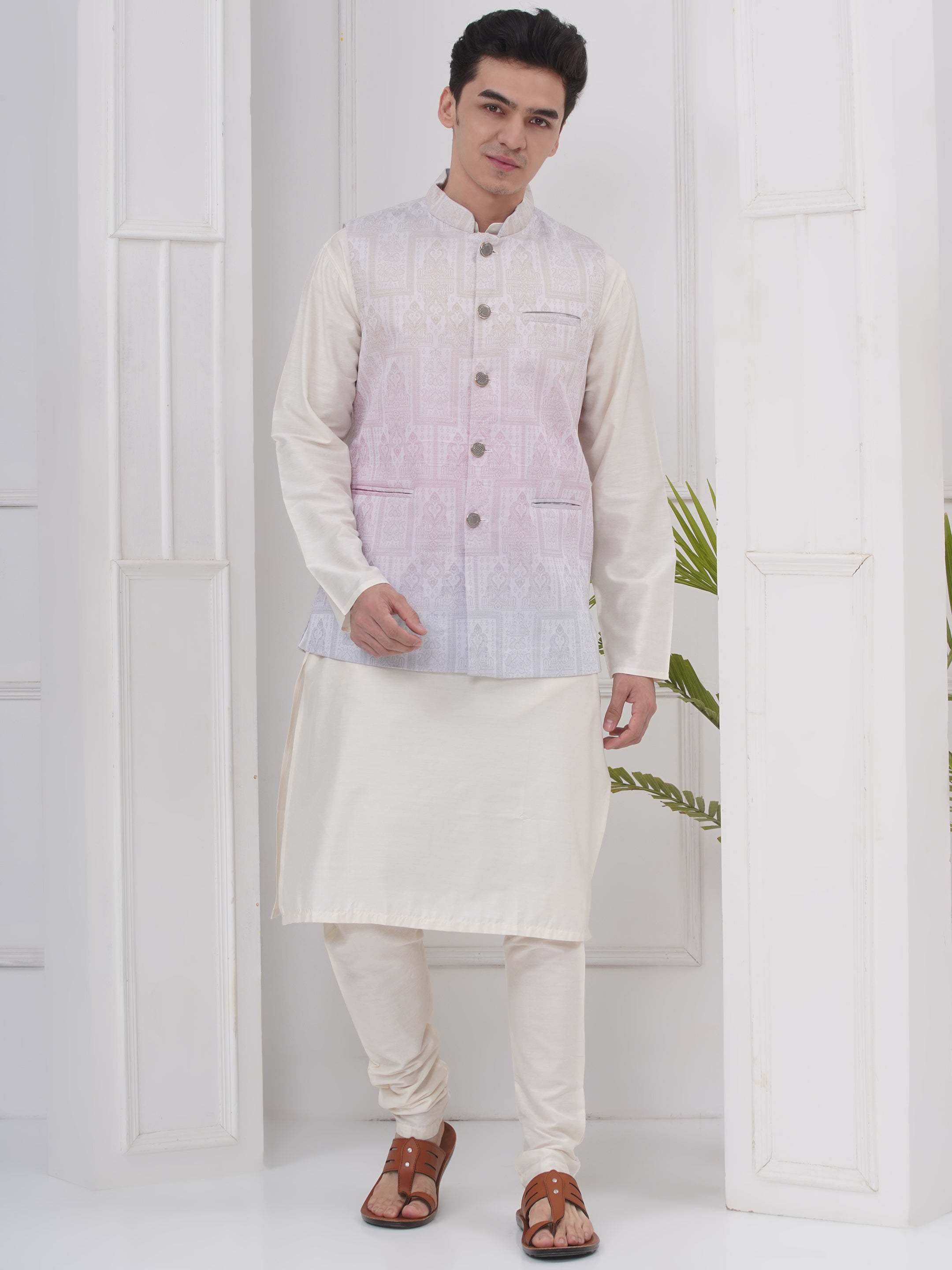 Mens Readymade Silk Cotton Kurta Pyjama And Nehru Jacket.