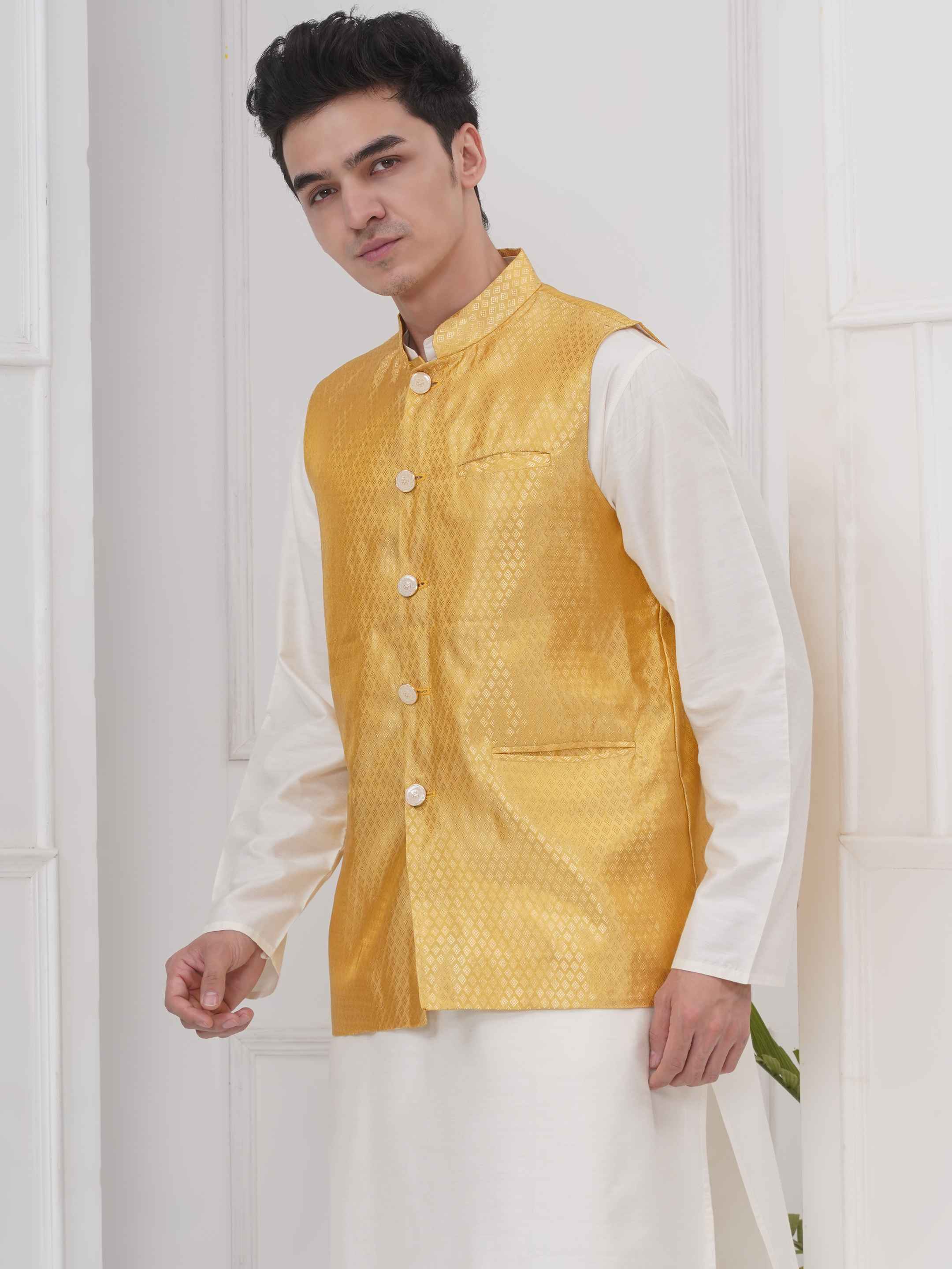 Mens Readymade Polyester Jacquard Nehru Jacket