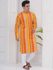 Mens Mandarin Collar Popline Printed Kurta