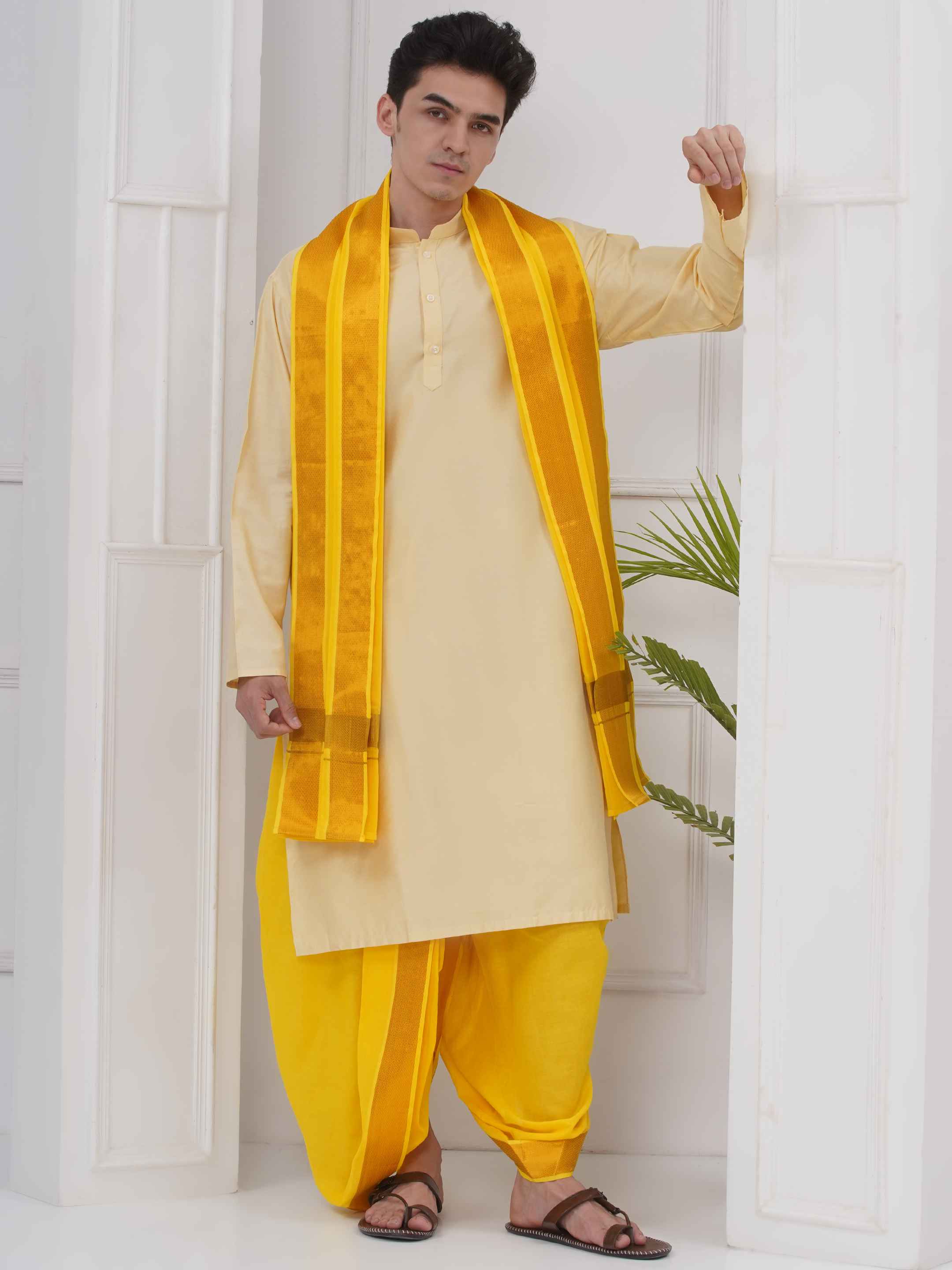 Mens Readymade Kurta DhotiPant With Angavastram Set