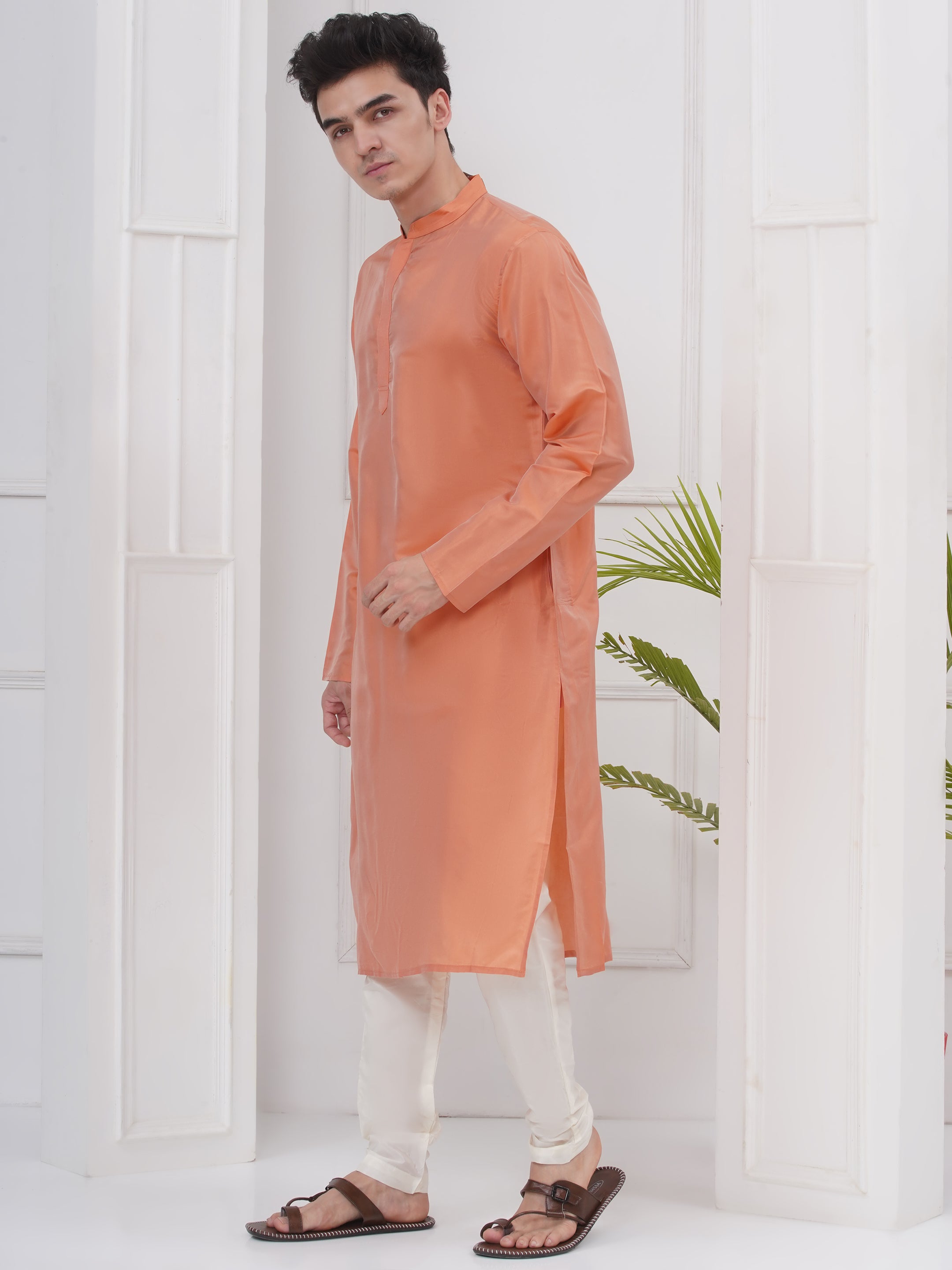 Mens Solid Color Kurta Pyjama Set