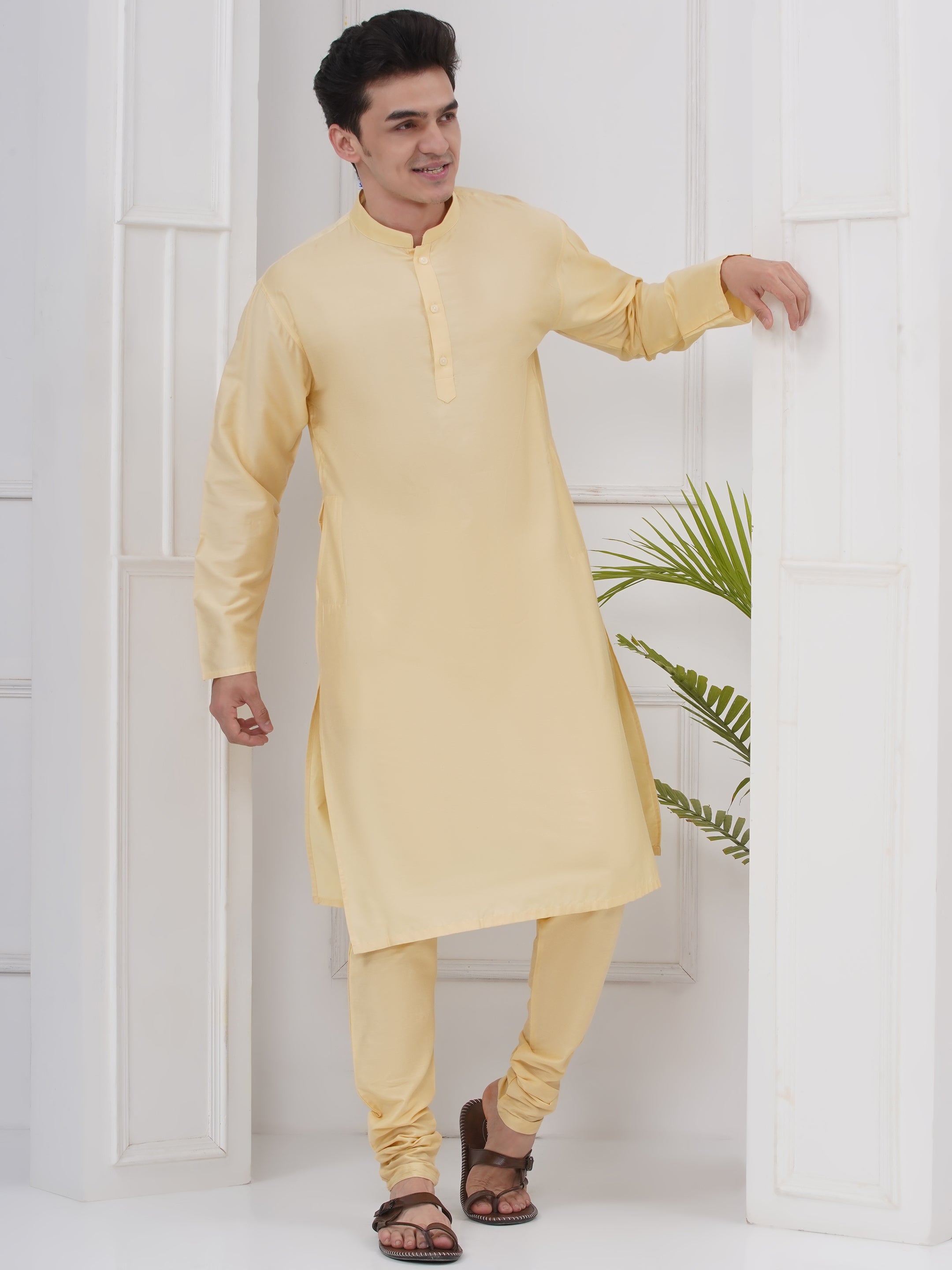 Mens Silk Cotton Kurta Pyjama Set