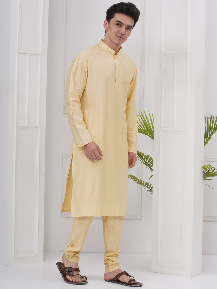 Mens Silk Cotton Kurta Pyjama Set
