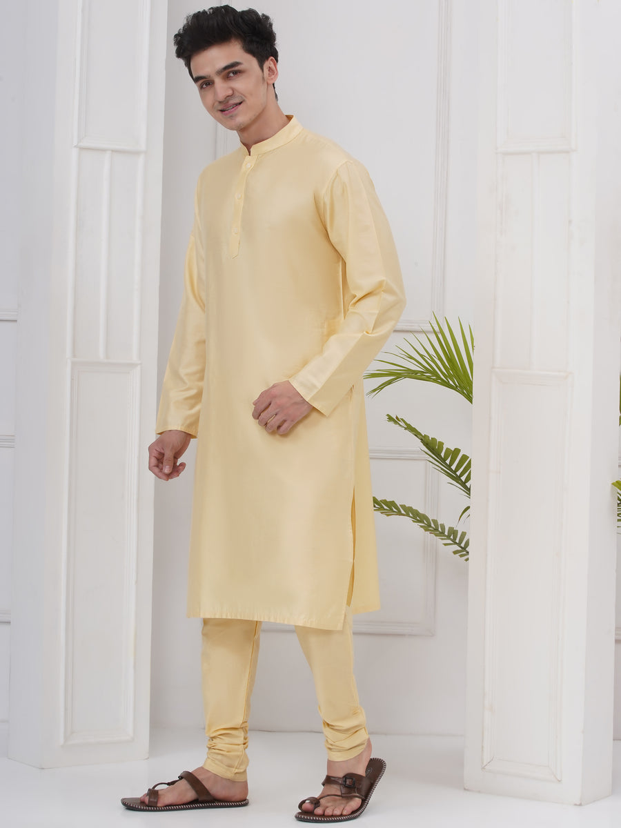 Mens Silk Cotton Kurta Pyjama Set