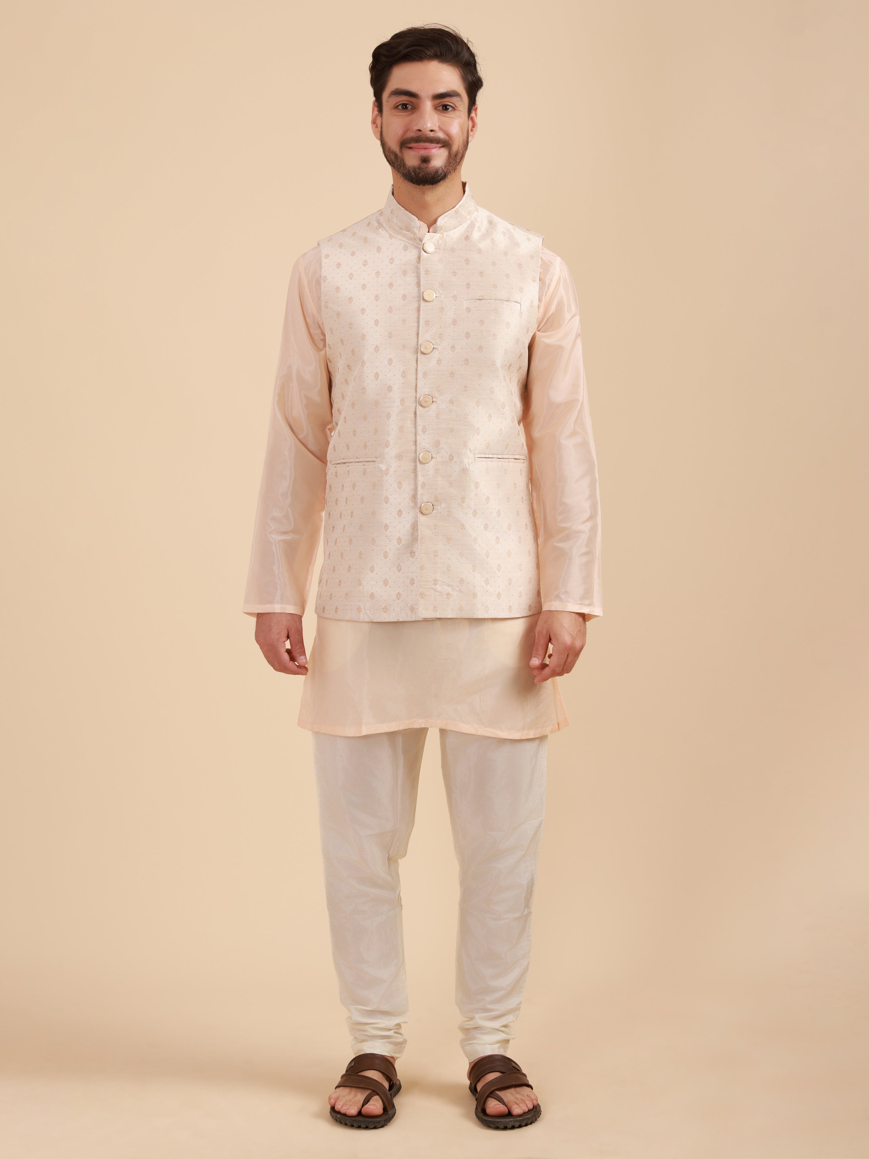 Men Art Silk Kurta & Pyjama Set with Nehru Jacket