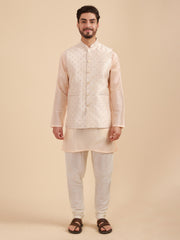 Men Art Silk Kurta & Pyjama Set with Nehru Jacket