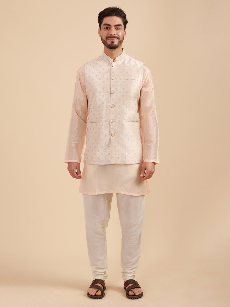 Men Art Silk Kurta & Pyjama Set with Nehru Jacket