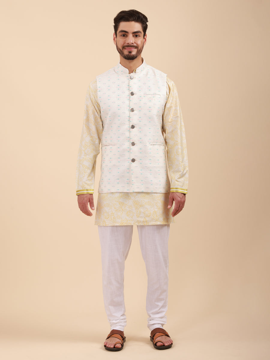 Men Kurta Pyjama Set with Nehru Jacket
