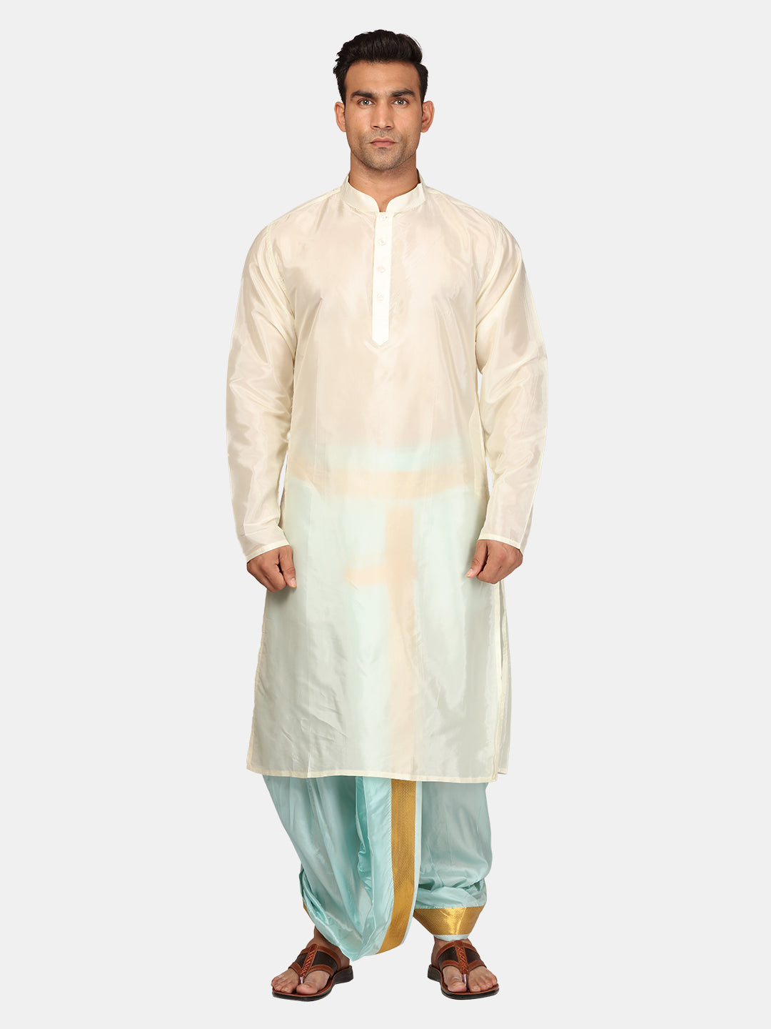 Off White Color Art Silk Wedding Wear Trendy Readymade Dhoti Style Kurta  Pyjama For Men