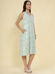 Women Light Blue Ethnic Motifs Digital Print Fit and Flare Midi Dress