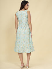 Women Light Blue Ethnic Motifs Digital Print Fit and Flare Midi Dress