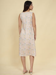 Women Cream Ethnic Motifs Digital Print Fit and Flare Midi Dress