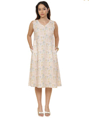 Women Cream Ethnic Motifs Digital Print Fit and Flare Midi Dress
