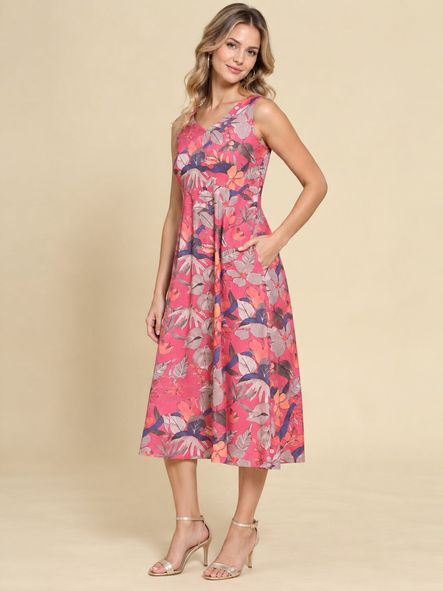Women Pink Ethnic Motifs Digital Print Fit and Flare Midi Dress