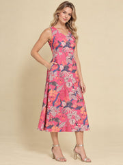 Women Pink Ethnic Motifs Digital Print Fit and Flare Midi Dress