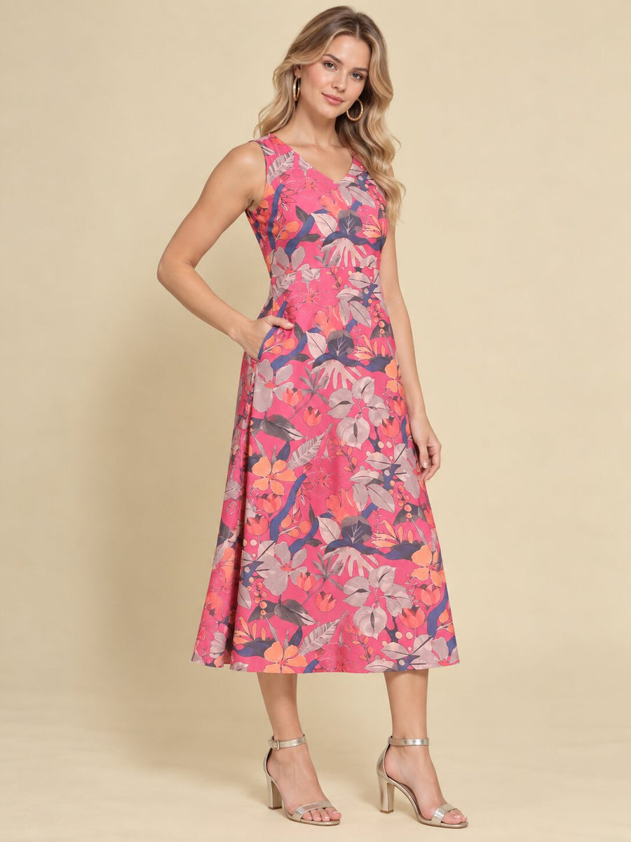 Women Pink Ethnic Motifs Digital Print Fit and Flare Midi Dress