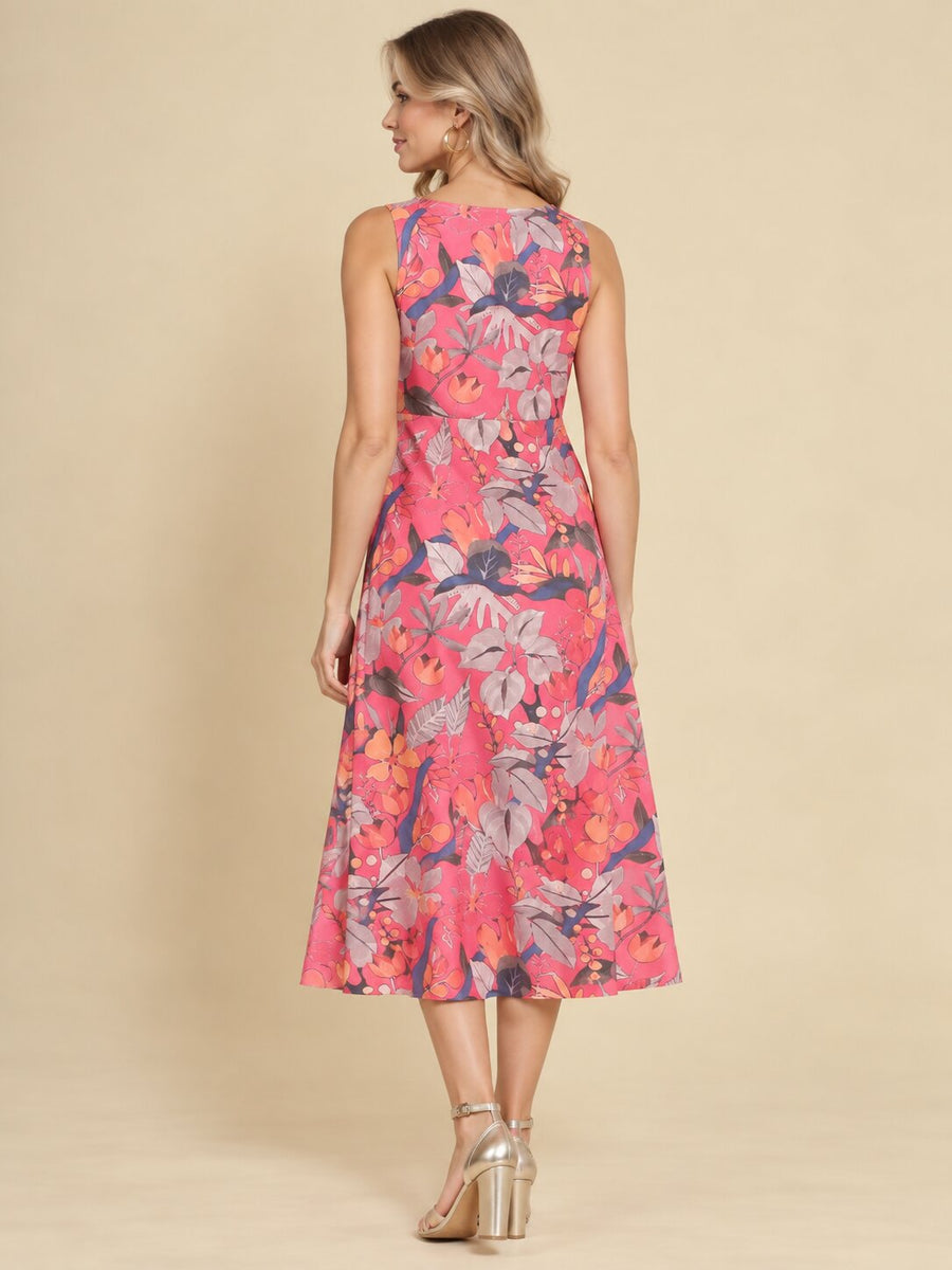 Women Pink Ethnic Motifs Digital Print Fit and Flare Midi Dress