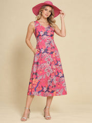 Women Pink Ethnic Motifs Digital Print Fit and Flare Midi Dress