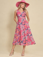 Women Pink Ethnic Motifs Digital Print Fit and Flare Midi Dress