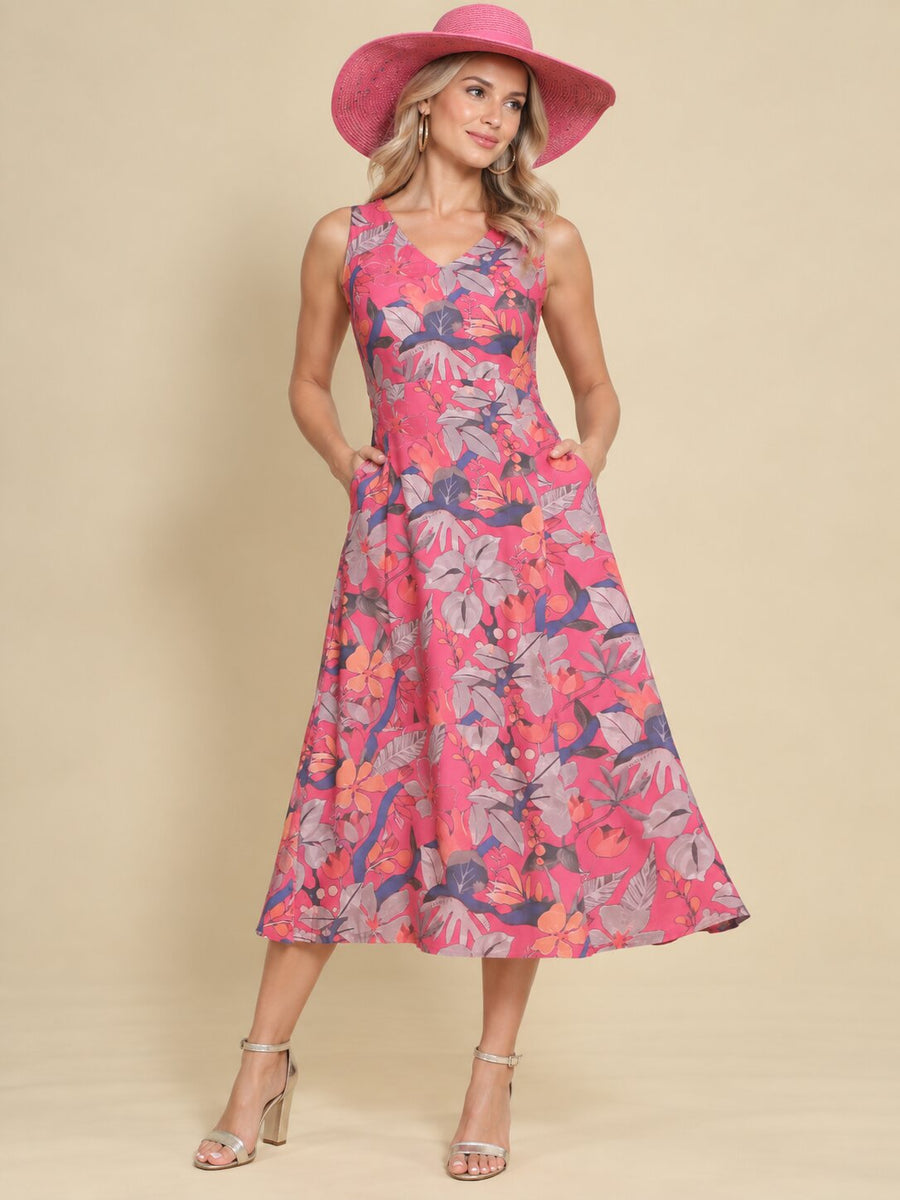 Women Pink Ethnic Motifs Digital Print Fit and Flare Midi Dress