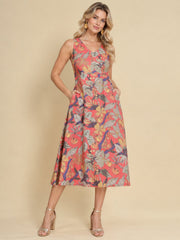 Women Red Ethnic Motifs Digital Print Fit and Flare Midi Dress