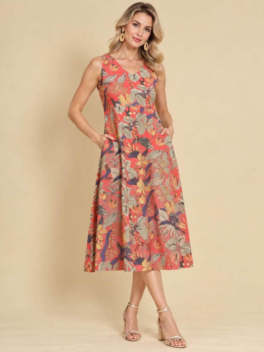 Women Red Ethnic Motifs Digital Print Fit and Flare Midi Dress