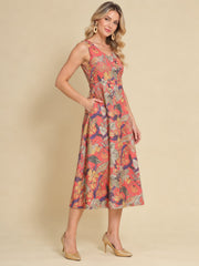 Women Red Ethnic Motifs Digital Print Fit and Flare Midi Dress