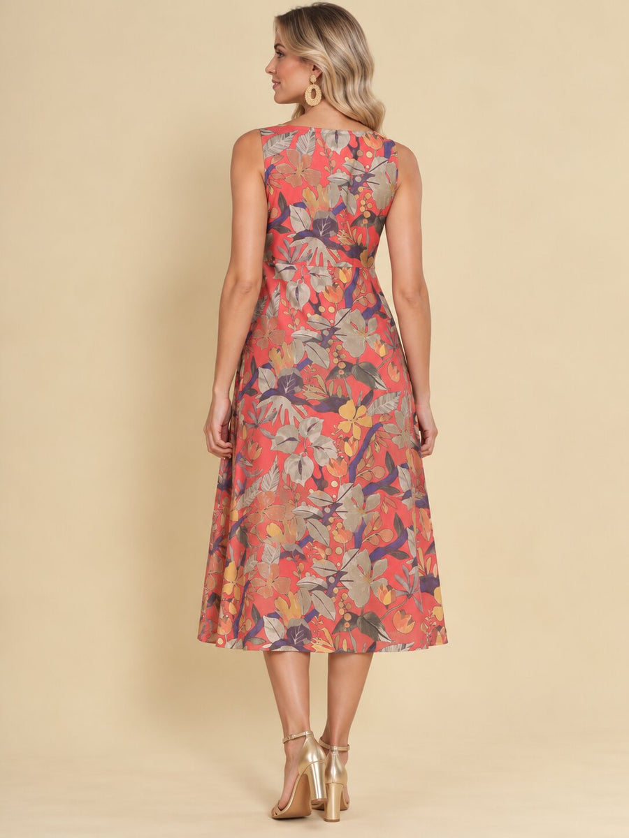 Women Red Ethnic Motifs Digital Print Fit and Flare Midi Dress