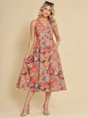 Women Red Ethnic Motifs Digital Print Fit and Flare Midi Dress
