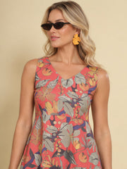 Women Red Ethnic Motifs Digital Print Fit and Flare Midi Dress