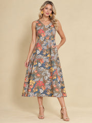 Women Khaki Brown Ethnic Motifs Digital Print Fit and Flare Midi Dress