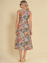 Women Khaki Brown Ethnic Motifs Digital Print Fit and Flare Midi Dress