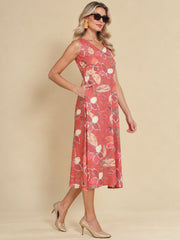 Women Burgundy Ethnic Motifs Digital Print Fit and Flare Midi Dress