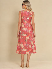 Women Burgundy Ethnic Motifs Digital Print Fit and Flare Midi Dress