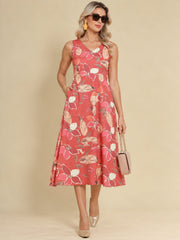 Women Burgundy Ethnic Motifs Digital Print Fit and Flare Midi Dress