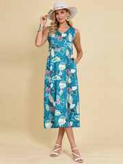 Women Teal Ethnic Motifs Digital Print Fit and Flare Midi Dress
