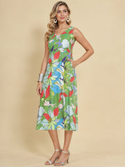 Women Green Ethnic Motifs Digital Print Fit and Flare Midi Dress