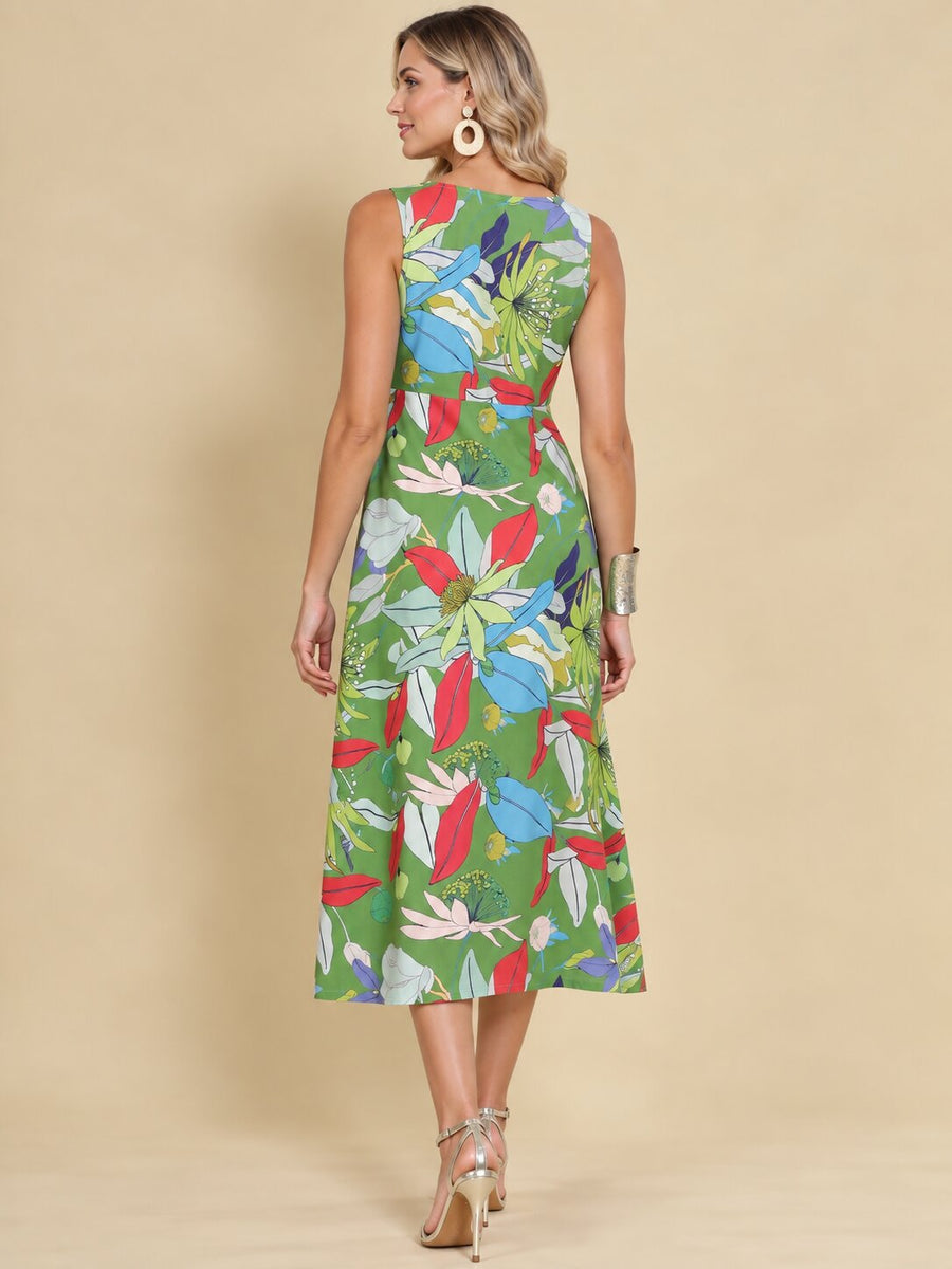Women Green Ethnic Motifs Digital Print Fit and Flare Midi Dress
