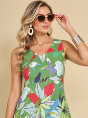 Women Green Ethnic Motifs Digital Print Fit and Flare Midi Dress