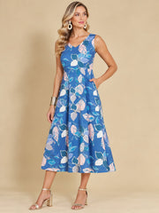 Women Blue Ethnic Motifs Digital Print Fit and Flare Midi Dress