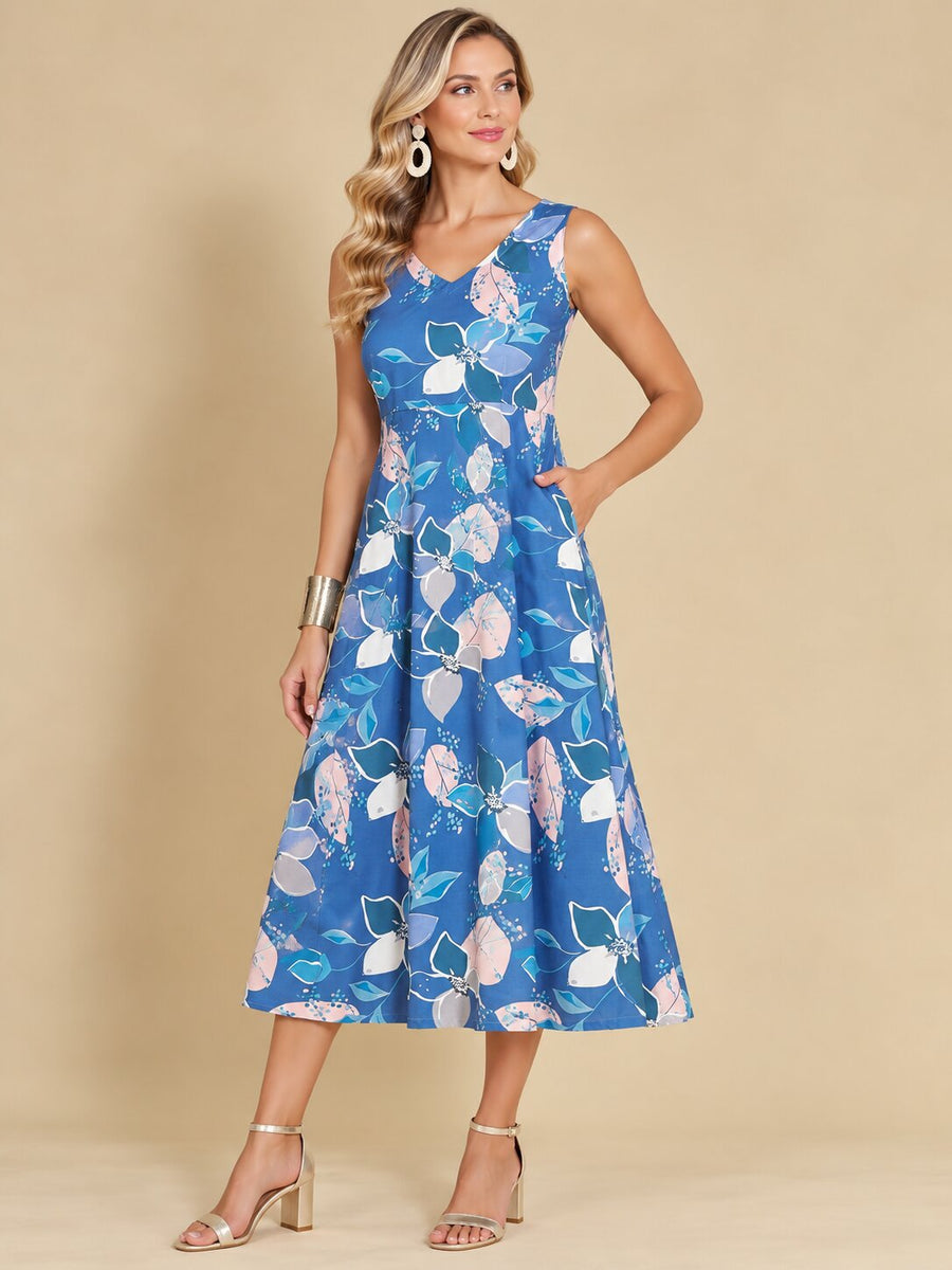 Women Blue Ethnic Motifs Digital Print Fit and Flare Midi Dress