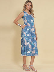 Women Blue Ethnic Motifs Digital Print Fit and Flare Midi Dress