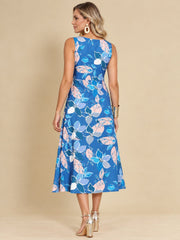 Women Blue Ethnic Motifs Digital Print Fit and Flare Midi Dress