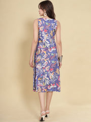 Women Purple Ethnic Motifs Digital Print Fit and Flare Midi Dress