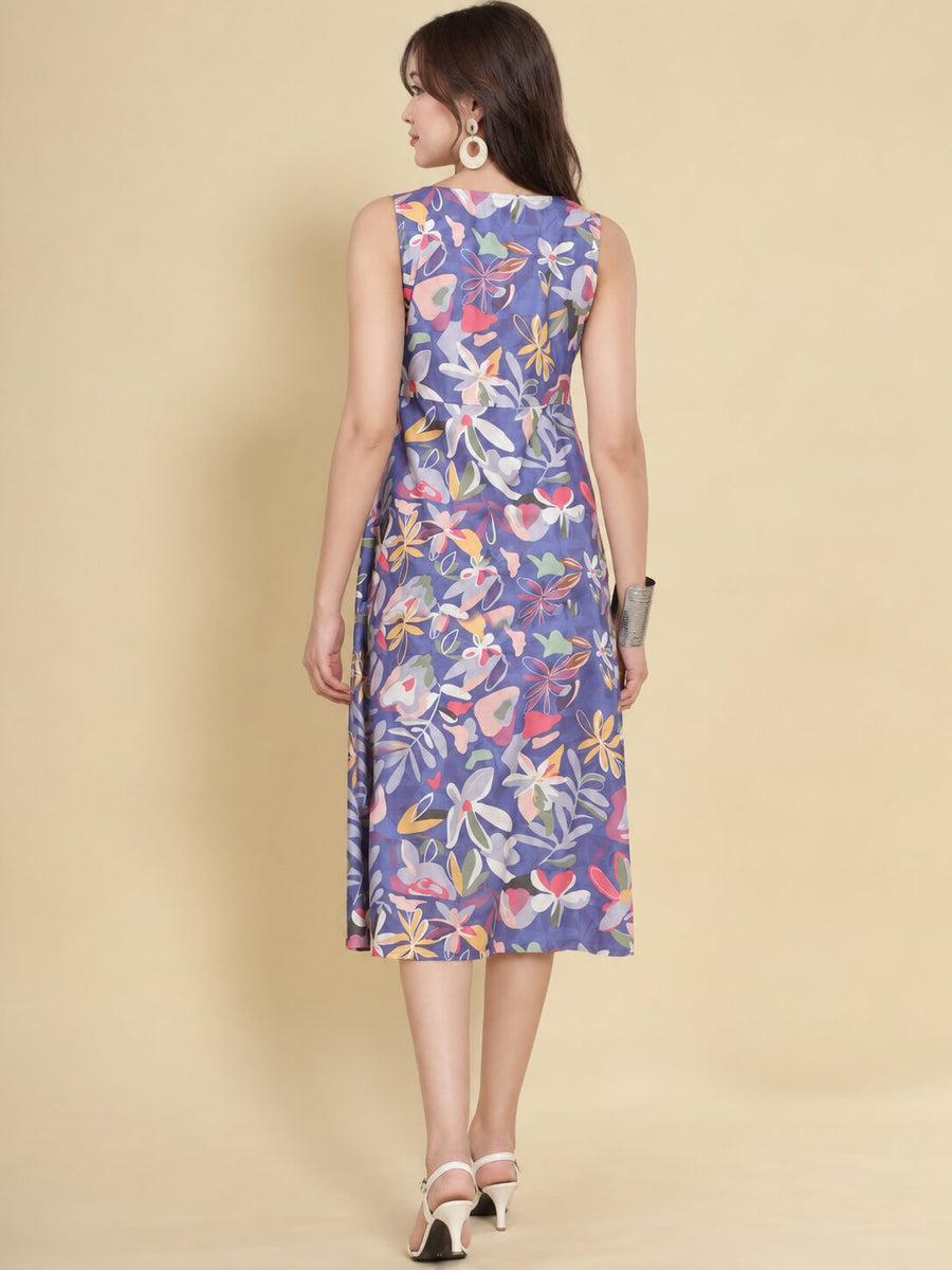 Women Purple Ethnic Motifs Digital Print Fit and Flare Midi Dress