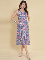 Women Purple Ethnic Motifs Digital Print Fit and Flare Midi Dress