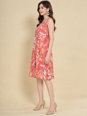 Women Red Ethnic Motifs Digital Print Fit and Flare Midi Dress