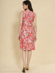 Women Red Ethnic Motifs Digital Print Fit and Flare Midi Dress